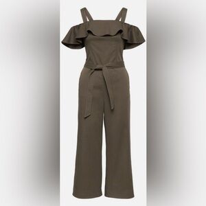 Banana Republic Twill Wide Leg Cropped Off Shoulder Jumpsuit Olive Green Size 2